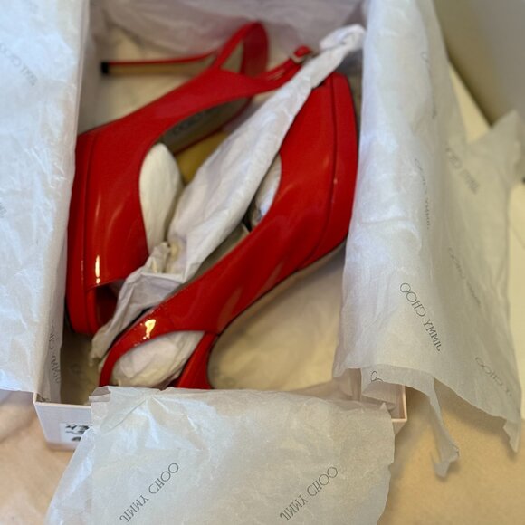 Jimmy Choo 133Nova Red Patent - Peep Toe - Size 8.5 - Picture 3 of 4